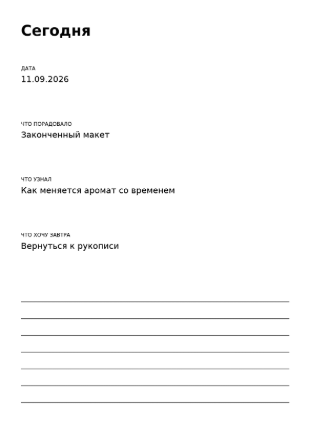 Пример заполнения: Итоги дня