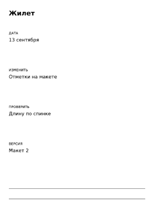 Пример заполнения: Заметки после примерки